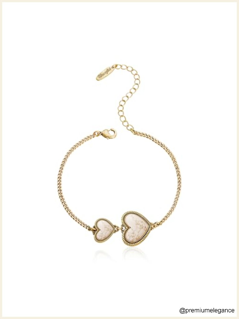 14k Gold Plated Heart Charms Link Bracelet Adjustable Chain Turquoise